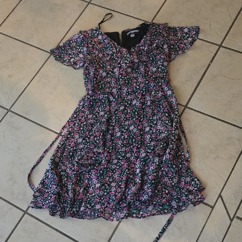 Floral Ruffle Womens Dress in Black and Pink